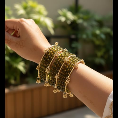 Image of Kashmiri Ghangharoo Glass Bangle Set for Women| Light Weight Bangles | Traditional Transparent Fancy Glass Chudi Set for Wedding, Party|Set Of 16(12 Glass + 4 ghungroo bangles)