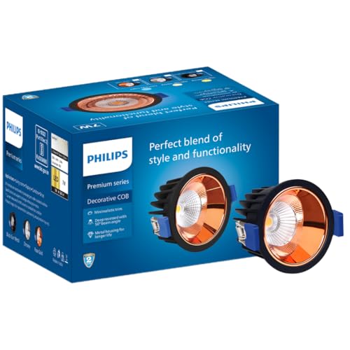 Philips 7W Round COB LED Spotlight | Decorative Rose Gold Reflector LED Ceiling COB Light for Home & Decoration | Cut Out: 2.44inch,Natural White,Pack of 1