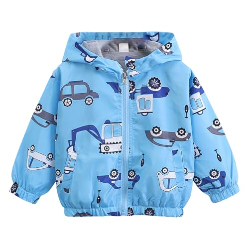 Kids Girls Cartoon Waterproof Hooded Jackets Zip Up Wind Resistant Athletic Coats Boys Fall Thickened Lined Casual Tops