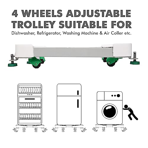 Image of Zureni Sumo 4 Square Wheels Trolley with Flat Edges Washing Machine Stand with Adjustable Stoppers Heavy Duty Steel Rods for Refrigerator Dishwasher - Grey