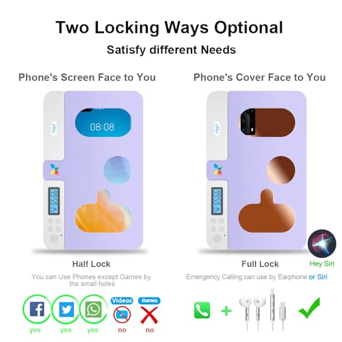 Image of ySky Portable Phone Timer Lock Box for iPhone and Android Phones, Self-Control Timer Phone Locker to Help Kids,Students, Adults Focus Back,Prevent Excessive Games, Mobile Phone Addiction(Purple)