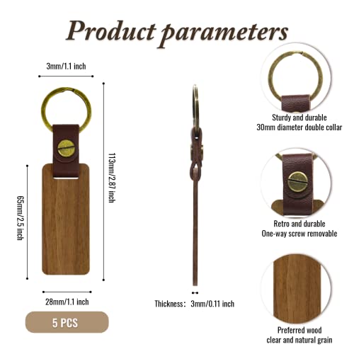 Zowzea 5 Packs Unfinished Wood Keychain Blanks Rectangle Leather Keychain Blank Wooden Walnut With Keyring For Diy Engraving Gift #TOP1