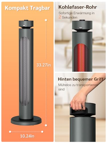 Infrarot Standheizstrahler, 1500 Watt 8 Heizstufen Heizstrahler elektrisch mit Fernbedienung, 8H Timer, 75° Oszillation, IP65 Schutz für Garten Terrasse Balkon Haus Modern Metallic Grün-3