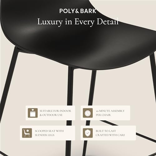 Image of Poly & BARK Isla Bar Stools Set of 3 - Counter Height Bar Stool for Kitchen - Set of Counter Stools - Indoor /Outdoor Barstools - Modern Kitchen Bar Stools - Ebony Black