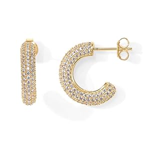 PAVOI 14K Gold Plated 925 Sterling Silver Post Cubic Zirconia Chunky Hoop Earrings | Thick Lightweight Gold Hoop Earrings for Women | Fully Studded Hoop Earring