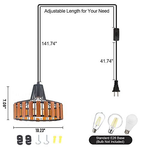 Industrial Plug In Pendant Light Bamboo Hanging Light Fixtures With Cord Chandelier Swag Lamp Farmhouse Plug In Ceiling Light For Kitchen Island Bedroom Dining Table Living Room Foyer Hallway #TOP1