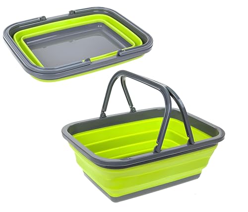Barreño plegable para la colada multiusos con asas, 9 litros, ahorra espacio, cesta plegable para la colada, cubo de plástico y silicona para camping, casa, pícnic, caravana