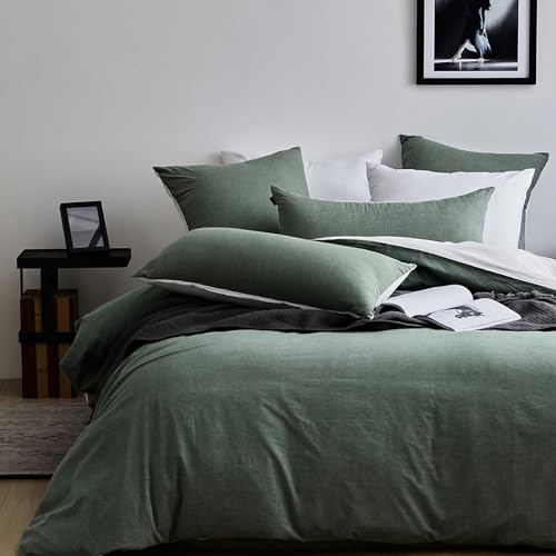 MILDLY Housse de Couette 220x240 Coton, Vert Parure de Lit 220x240 Coton avec 2 Taie d'oreiller 65x65 cm, 100% Coton Lavé, Certifié Oeko-TEX, Verte Sauge...