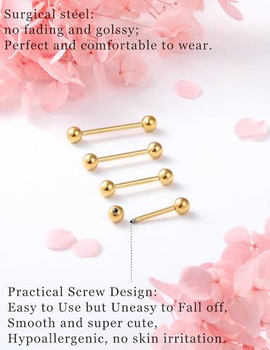 14G 16G Nipple Tongue Rings Stainless Steel Straight Barbells Piercing Jewelry Short Long Bar Silver Black Gold Bridge Piercings For Women Men 12Mm 14Mm 16Mm 18Mm Length Ball Size 5MM 6MM4