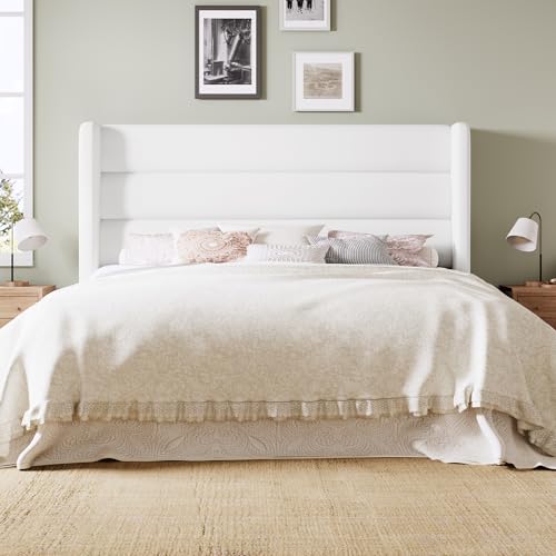 Image of Allewie Full Size Platform Bed Frame with Velvet Upholstered Wingback Headboard, No Box Spring Needed, Under Bed Storage Space, Strong Wooden Slats, Modern Mattress Foundation, Easy Assembly, White