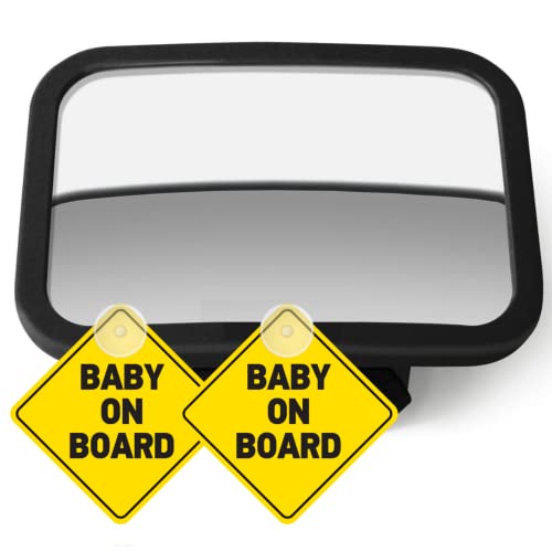 crazy bean Miroir Voiture Bébé pour Siège Arrière, Retroviseur Voiture Bebe 360°Réglable Taille Grande Miroirs Auto Bébés Enfant - Avec 2pcs Bébé à Bord Signe pour Voiture Cover
