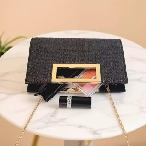 Image of Women Straw Drawstring Bucket Purse Small Tote Shoulder Handbag Hollow Out Cross-body Bag for Summer,Beach | Straw