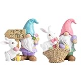 2 pezzi di piccoli nani coniglietto in resina, decorazioni con coniglio di Pasqua, piccoli nani decorativi - mini decorazioni da giardino con coniglio, artigianato fatto a mano, regalo di Pasqua 10 cm