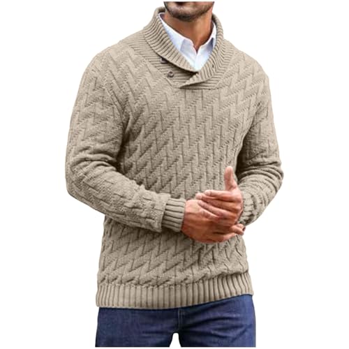 Men's Dressy Cable-Knit Sweater Buttoned Mock Neck Pullover for Fall & Winter Long Sleeve Casual Thermal Pullovers