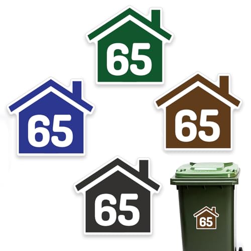 Papa Prints Pack of 4 Bin Numbers for Wheelie Bins (140 x 125 mm) Personalised Wheelie Bin Stickers Numbers Waterproof Bin Stickers for Wheelie Bins
