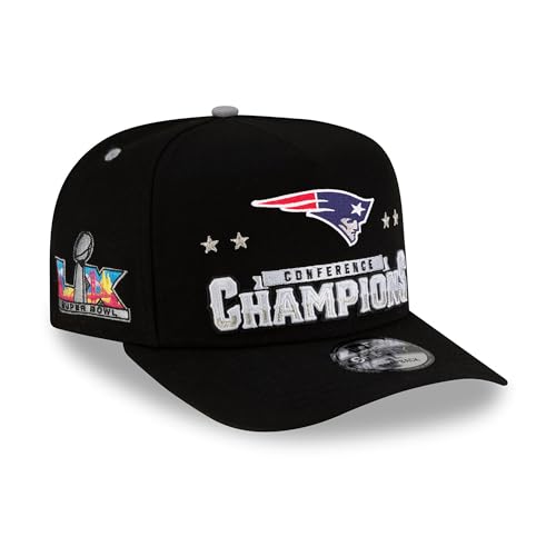 New Era Men's Black New England Patriots 2025 AFC Champions Locker Room Trophy Collection A-Frame 9FIFTY Snapback Hat