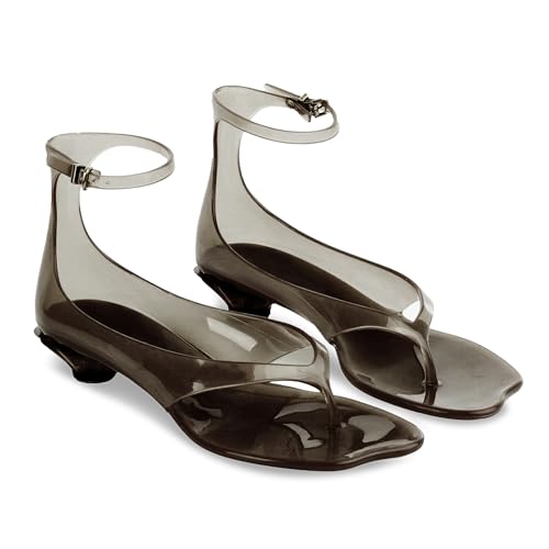 KISSASA Jelly Sandals Shoes for Women Fip Flop Kitten Heel Sandals Clear Ankle Strap Thong Heels Summer Low Heeled Summer Dress Shoes Black Size 8.5 by KISSASA - Used condition - Image 4