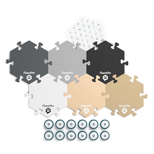 Image of FluentPet Speak Up Key Vocab Kit with Clearer Upward-Facing Sound - 12 Recordable Buttons for Dogs & 6 Neutral HexTiles | Dog & Cat Communication Buttons Set | with Batteries
