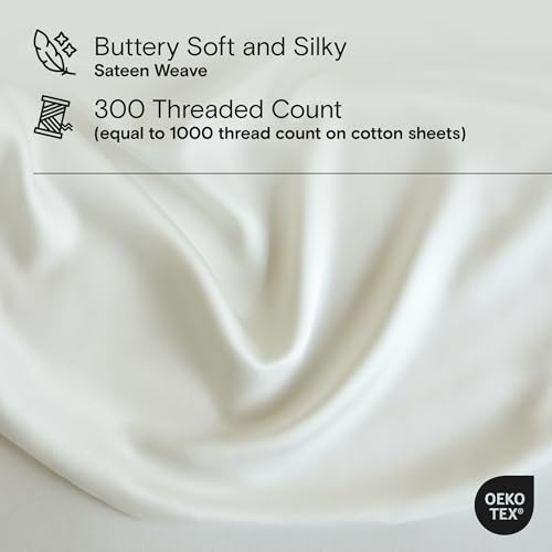 Image of DOZ Sheet Set, 100% Viscose derived from Bamboo, Organically Grown, Buttery Soft, Cooling Sheets, High GSM, Deep Pockets - 2 Piece - 1 Pillowcase 1 Fitted Sheet (Ivory, Twin XL)
