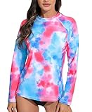 Halcurt Damen Rash Guard Langarm UV Shirt UPF 50+ Sonnenschutz Badeshirt Schnell Trocknender Surf Schwimmshirt XL