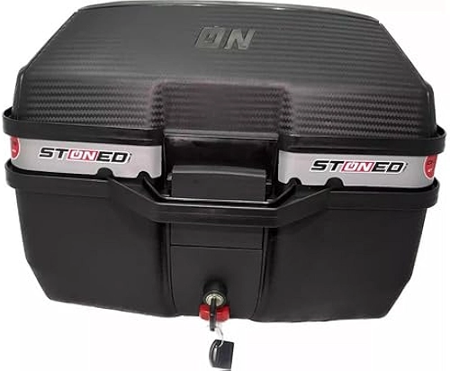 Bau Moto Bauleto Stoned 35 Litros C/Base Universal Traseiro Faixa Cinza