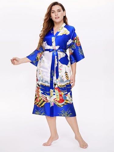 Image of PRODESIGN Kimono Robe for Women - Long Satin Sleepwear Silky Kimono Cover-Up Nightgown Japanese Bathrobe Loungewear Blouse