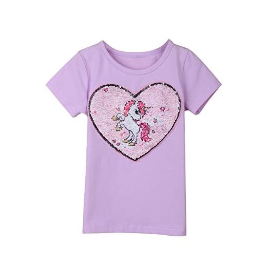 Bricnat Flickor T-shirt vändbara paljetter enhörning kortärmad tunika och enhörning långärmad tröja höst blus rund hals topp
