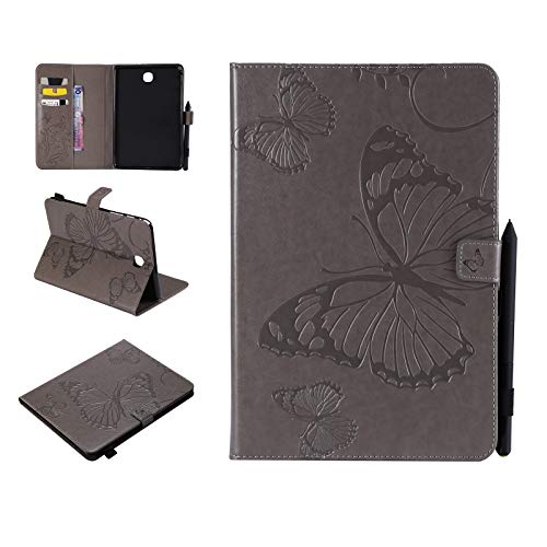 UUcovers Case for Samsung Galaxy Tab A 8.0 inch 2015 Tablet SM-T350/T355/P355/P350 Cover with Pencil Card Holder Auto Wake/Sleep Folio Stand Embossed PU Leather Magnetic Smart Wallet, Gray Butterfly