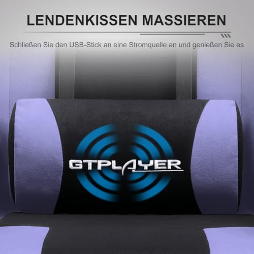 Image of GTPLAYER Fabric Gaming Chair, Office Chair, Massage Gaming Chair, Ergonomic Gamer Chair with Footrest, Headrest, Massage Lumbar Cushion, Padded Gaming Chair, Swivel Chair, Purple