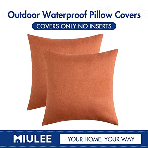 Miulee Pack Of 2 Decorative Outdoor Solid Waterproof Throw Pillow Covers Polyester Linen Garden Farmhouse Cushion Cases For Patio Tent Balcony Couch Sofa 16X16 Inch Orange #TOP5
