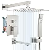 Brushed Nickel Rain Shower System Set 12 Inches 3 Function Mixer Shower Tub Combo Set Wall Mounted...