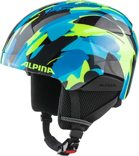 ALPINA PIZI - Leichter, bruchfester & individuell anpassbarer Skihelm für Kinder, mit abnehmbaren Ohrenpolstern - neon-Blue Green Gloss - M (51-55 cm)