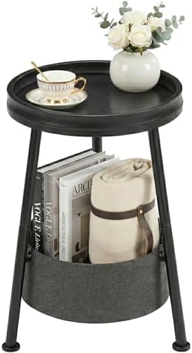 LEMONDA Small Round End Table, 2 Tier Round Side Table with Stora...