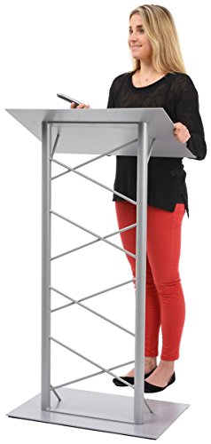 Truss Lectern With Lattice-Style Post, 47-Inch-Tall Floor-Standing Podium With 7/8-Inch Lip, Steel - Silver #TOP4