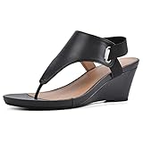 WHITE MOUNTAIN Women's All Dres Wedge Sandal, Black/Smooth, 9 M