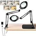 Jaenmsa 10X Magnifying Glass with Light and Stand, LED Desk Lamp with Base and Clamp, 5 Color Mode, 10 Dimmable Levels, Hands Free for Reading Crafts Jewelry Sewing Close Work