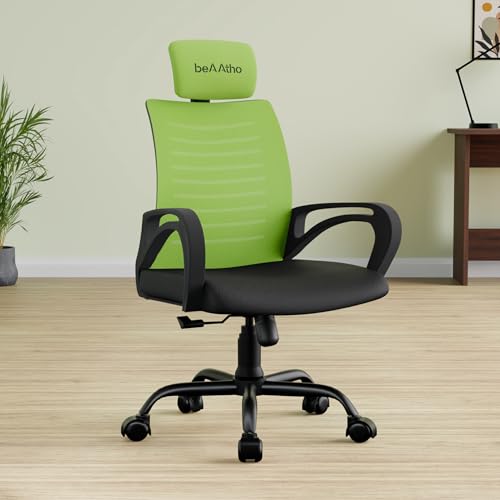 beAAtho Verona Mesh High Back Ergonomic Home Office Chair | 3-Years Limited Warranty by beAAtho, Tilting & Height Adjustable Mechanism, Heavy Duty Metal Base | Ideal for Office Work & Study (Green)