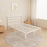 HQU 14 Inch Full Bed Frames, Metal Bed Frame with Head Board, No Box Spring Needed, Heavy Duty Steel, Anti-Slip Mattress Stoppers, Noise Free, Round Corner Legs, Easy Assembly, White