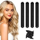 Heatless Curlers, Heatless Curls Overnight Set for Women, Soft Hair Curlers to Sleep In, Jumbo No Heat Hair Curlers Set with Headscarf and Hook for Long Hair (Black, 4 Packs)