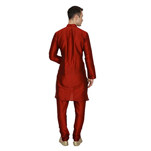 Image of Royal Kurta Men's Red Silk Blend Kurta Churidar