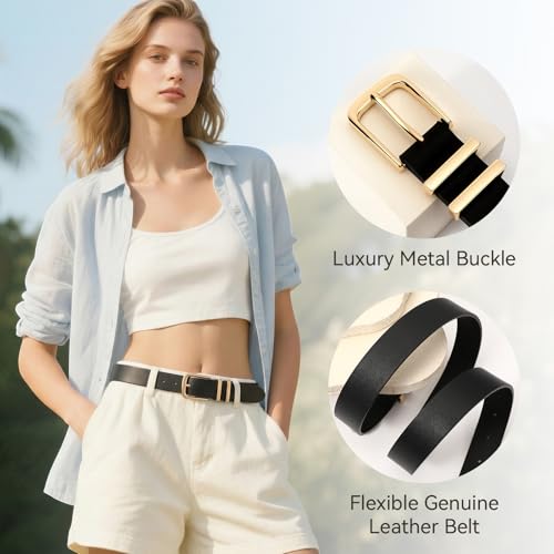 Image of VONMELLI 3 Pack Women's Belts for Jeans Pants Fashion Gold Buckle Ladies Dress Belt