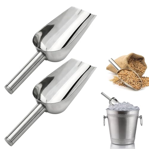 Lot de 2 pelles à glace, à farine, 20 cm, en acier inoxydable, petite pelle à nourriture, pelle à glaçons, nourriture pour animaux en fonte d'aluminium, ne rouille pas, pour cuisine, bar, buffet, fête