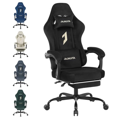 JAJALUYA Gaming Chair for Adults,Office Chair Ergonomic Computer Chair with Footrest Headrest Lumbar Support＆Massage,Micro Suede is And Breathable Suitable for Office video Gaming Desks Chairs (Black)