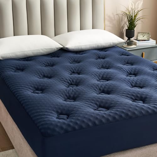 Hansleep California King Mattress Topper Viscose Derived from Bamboo, Memory Foam Pillow Top Mattress Topper Cal King with Deep Pocket, Breathable Mattress Pad for Back Pain Relief, 72" x 84", Navy