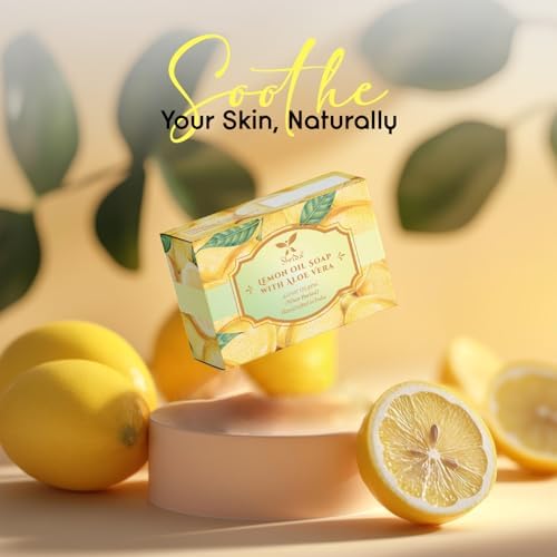 Shrida Naturals Lemon Essential Oil Soap with Aloe Vera | Handmade Organic Moisturizing Soap for Glowing & Sensitive Skin | Sulfate-Free, Paraben-Free | Herbal Bath Bar| Pack of 4 (125g each)