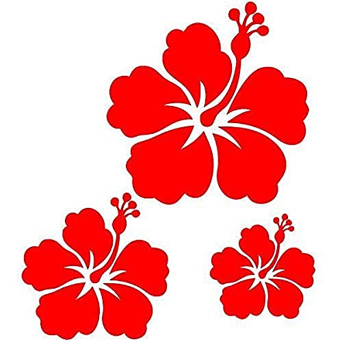 kdosublim Sticker Autocollant, Vinyle, 3 fleurs d'hibiscus Rouge