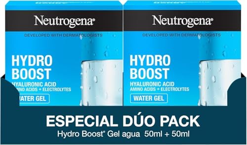 Neutrogena Hydro Boost Gel de agua (pack de 2 x 50 ml), gel hidratante facial con ácido hialurónico y aminoácidos, 72 horas de hidratación, fórmula no grasa, para piel normal o mixta