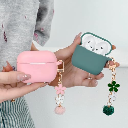 Cute Green Case for Airpods 3rd Generation Cover for Girl Women with Pom pom Flower Keychain & Cleaner Kit, Soft Silicone Airpods iPod 3rd Gen Protective Cover Skin for Airpods 3rd Gen by OTOPO - Used condition - Image 7