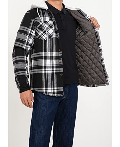 Zenthace Mens Flannle Jacket With Hood Quilted Lined Plaid Flannel Jackets For Men Hooded Flannel Shirt Black And White M #TOP3