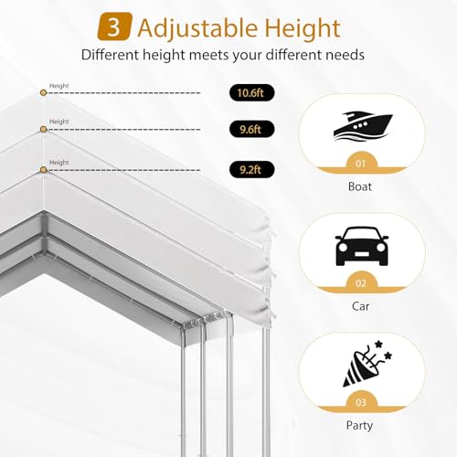 Image of Aoxun 10x20 ft Heavy Duty Carport, Adjustable Height Portable Garage, White